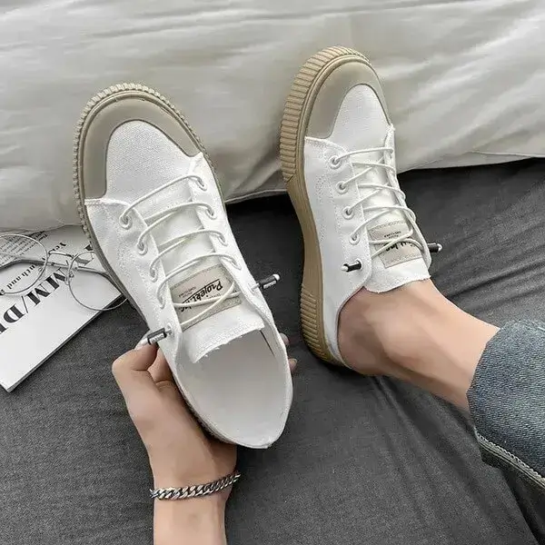 Mens Canvas Shoes | Stain-Resistant Low-Top Casual Platform Shoes in Beige, Black, White