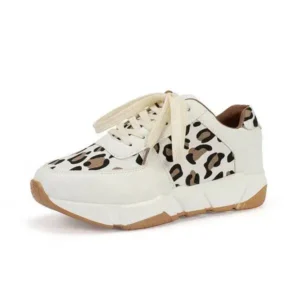 Jushicloth Women Fashion Autumn And Winter Leopard Leather Stitching Sneakers