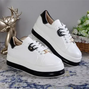 Jushicloth Women Fashion Round Toe Platform Colorblock Lace-Up Low Top Sneakers