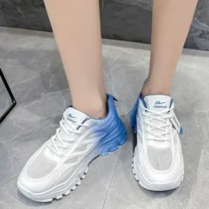 Jushicloth Women Fashion Round Toe Breathable Mesh Gradient Sneakers