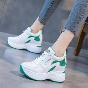 Jushicloth Women Fashion Round Toe Platform Medium Heel Lace-Up Colorblock Sneakers