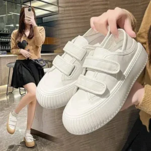 Jushicloth Women Fashion Round Toe Thick Sole Velcro Pu Sneakers