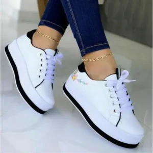 Jushicloth Women'S Fashion Round Toe Thick Sole Shallow Lace-Up Casual Sneakers