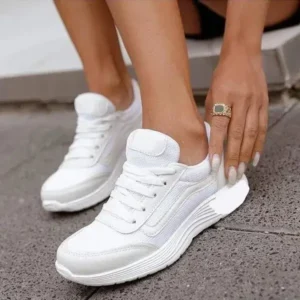 Jushicloth Women Casual Breathable Mesh Upper Flat Solid Color Sneakers