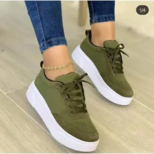 Jushicloth Women'S Fashion Casual Round Toe Thick-Soled Lace Up Canvas Sneakers