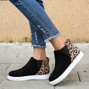 Jushicloth Women Fashion Round Toe Leopard Flat Elastic Slip-On Sneakers