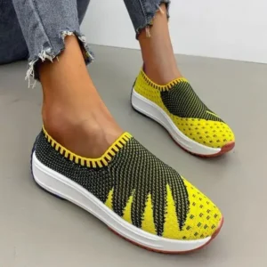 Jushicloth Women Fashion Fly Knit Breathable Platform Low Top Sneakers