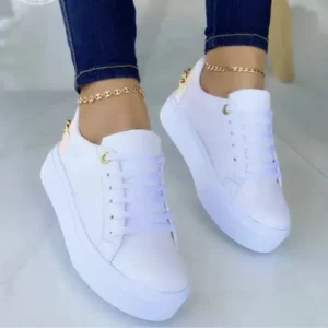 Jushicloth Women Fashion Round Toe Platform Lace Up Solid Color Sneakers