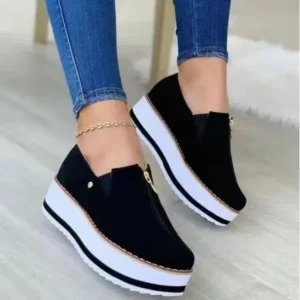 Jushicloth Women Fashion Retro Style Elastic Band Thick Sole Solid Color Mid-Slip Sneakers