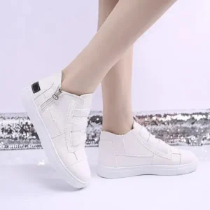 Jushicloth Women Fashion Round Toe Mid-Top Canvas Raw Edge Elastic Sneakers