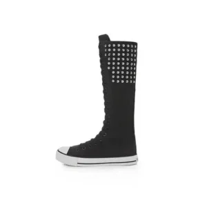 Jushicloth Women Fashion Rivet Decor Side Zipper Canvas High Boots