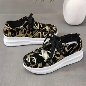 Jushicloth Casual Graffiti Round Toe Platform Plus Size Sneakers