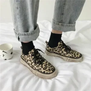 Jushicloth Women Fashion Leopard Printing Flat Sneakers