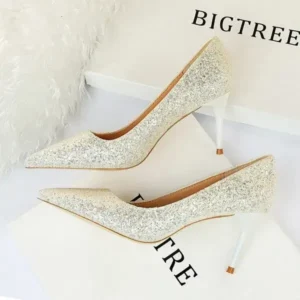 Jushicloth Women Fashion Plus Size Sexy Sequin Point-Toe Shoes