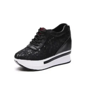 Jushicloth Women Sexy Lace Design Lace-Up Breathable Wedge Platform Sneakers