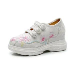 Jushicloth Women Casual Flower Embroidered Round Toe Platform Canvas Sneakers