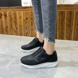 Jushicloth Women Casual Rhinestone Decor Fashion Plus Size Sports Running Shoes Round Toe Sneakers