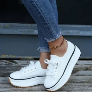 Jushicloth Women Simple Casual Knit Upper Thick-Soled Lace-Up Sneakers