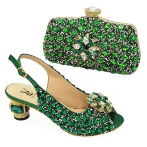 Jushicloth Fashion Rhinestone Design Party Women High Heel Peep Toe Sandals And Clutch Evening Bag Set