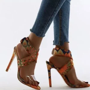 Jushicloth Women Fashion Plus Size Floral Point Toe High Heel Sandals