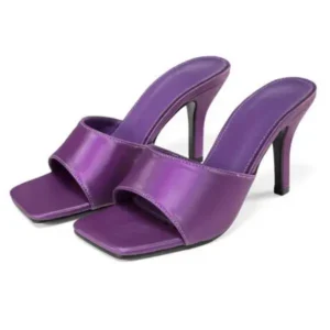 Jushicloth Women Sexy Square Head Purple Stiletto Slippers