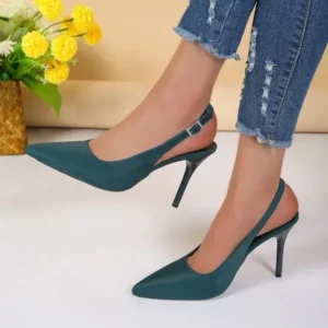 Jushicloth Summer Women Fashion Plus Size Elegant Pointed Toe Strap Buckle Sling Back Stiletto Heel PU Sandals