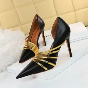 Jushicloth Women Fashion Sexy Pointed Toe Hollow Design Stiletto Shoes