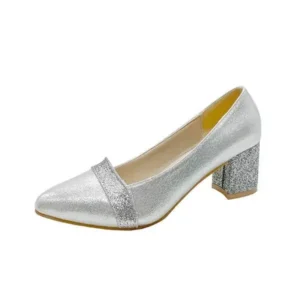 Jushicloth Women Fashion Casual Sequins Pointed Toe Pumps With Chunky Heels