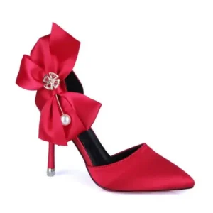 Jushicloth Women Fashion Elegant Solid Color PU Pointed Toe Bowknot Pumps