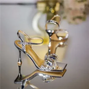 Jushicloth Women Fashion Sexy PU Rhinestone Square Toe Ankle Strap Buckle Stiletto Heel Sandals