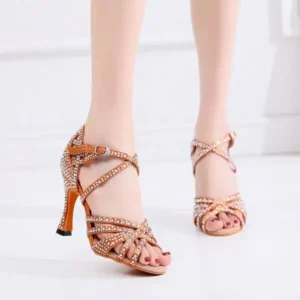 Jushicloth Women Fashion Solid Color Suede Rhinestone High Heel Ankle Strap Buckle Sandals