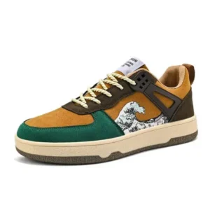 Jushicloth Men'S Fashion Color-Block Breathable Leather Low-Top Sneakers