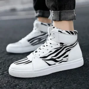 Jushicloth Men'S Fashion Zebra Print Breathable Canvas High Top Sneakers