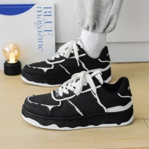 Jushicloth Men'S Fashion Black White Breathable Canvas Sneakers