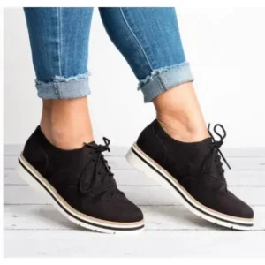 Jushicloth Women Retro Plus Size Simple Solid Color Lace-Up Round Toe Sneakers