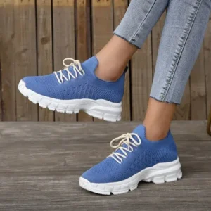 Jushicloth Women Fashion Casual Breathable Flying Woven Lace-Up Thick-Soled Sneakers