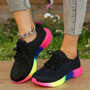 Jushicloth Women Fashion Casual Mesh Breathable Rainbow Sneakers