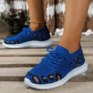 Jushicloth Women Fashion Casual Leopard Print Round Toe Fly-Woven Stretch Sneakers