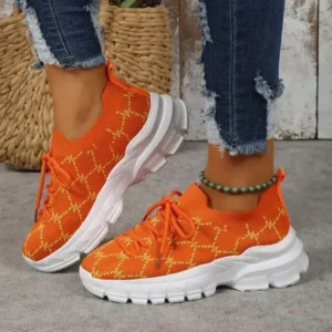 Jushicloth Women Fashion Plus Size Casual Flying Woven Lace-Up Round Toe Sneakers