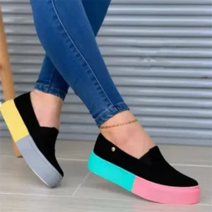 Jushicloth Women Fashion Casual Color Block Thick-Soled Elastic Loafers