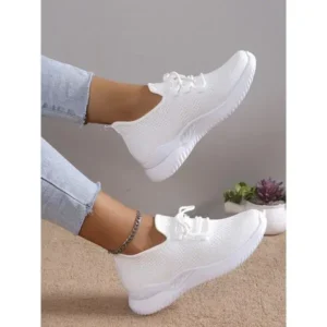 Jushicloth Summer Women Fashion Breathable Mesh Fly-Woven Solid Color Sneakers