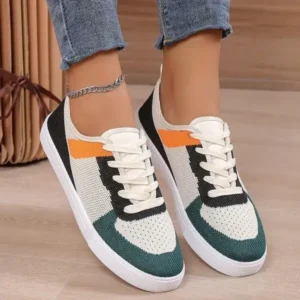 Jushicloth Women Fashion Casual Color Blocking Mesh Fly-Woven Breathable Sneakers