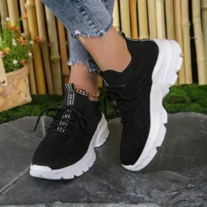 Jushicloth Women Fashionable Casual Solid Color Lace-Up Sneakers