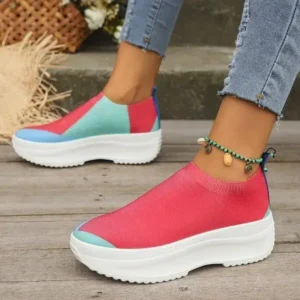 Jushicloth Women Fashion Casual Color Blocking Fly-Woven Thick-Soled Sneakers