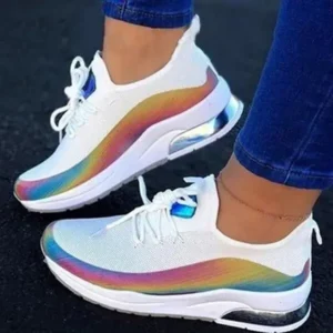 Jushicloth Women Fashion Casual Rainbow Color Blocking Sneakers