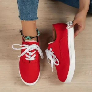 Jushicloth Women Fashion Casual Solid Color Lace-Up Canvas Shoes