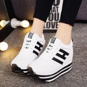 Jushicloth Women Fashion Casual Letter Printed Lace-Up Thick-Soled Sneakers