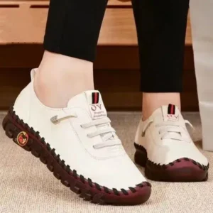 Jushicloth Women Fashion Retro Solid Color PU Breathable Hollow Stitching Sneakers