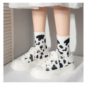 Jushicloth Women Fashion Platform Cute Cow Pattern Lace-Up Sneakers