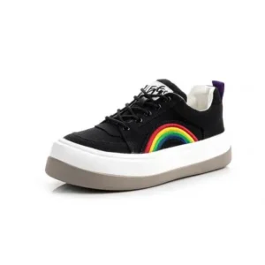 Jushicloth Women Fashion Casual Rainbow Color Block Platform Canvas Platform Shoes